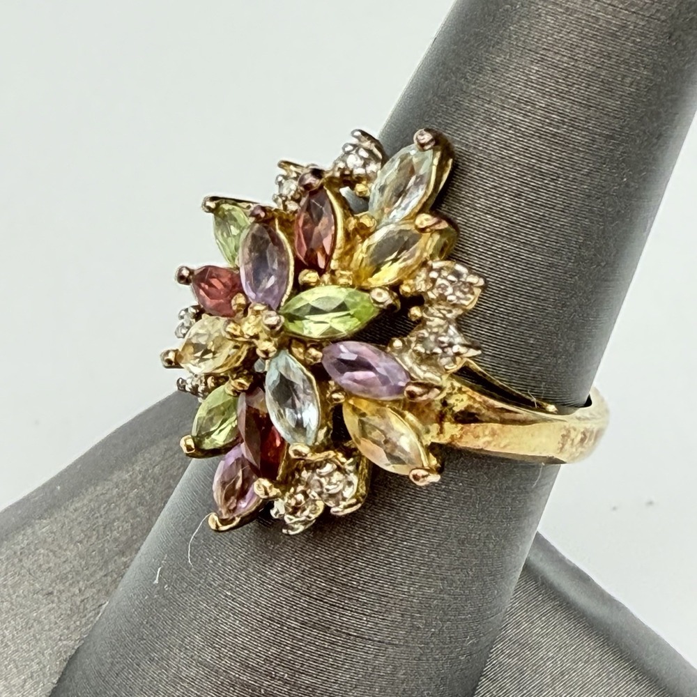 Vtg Ross Simons Gold‎ Vermeil 925 Sterling Gemstone Cluster Cocktail Ring Sz 7